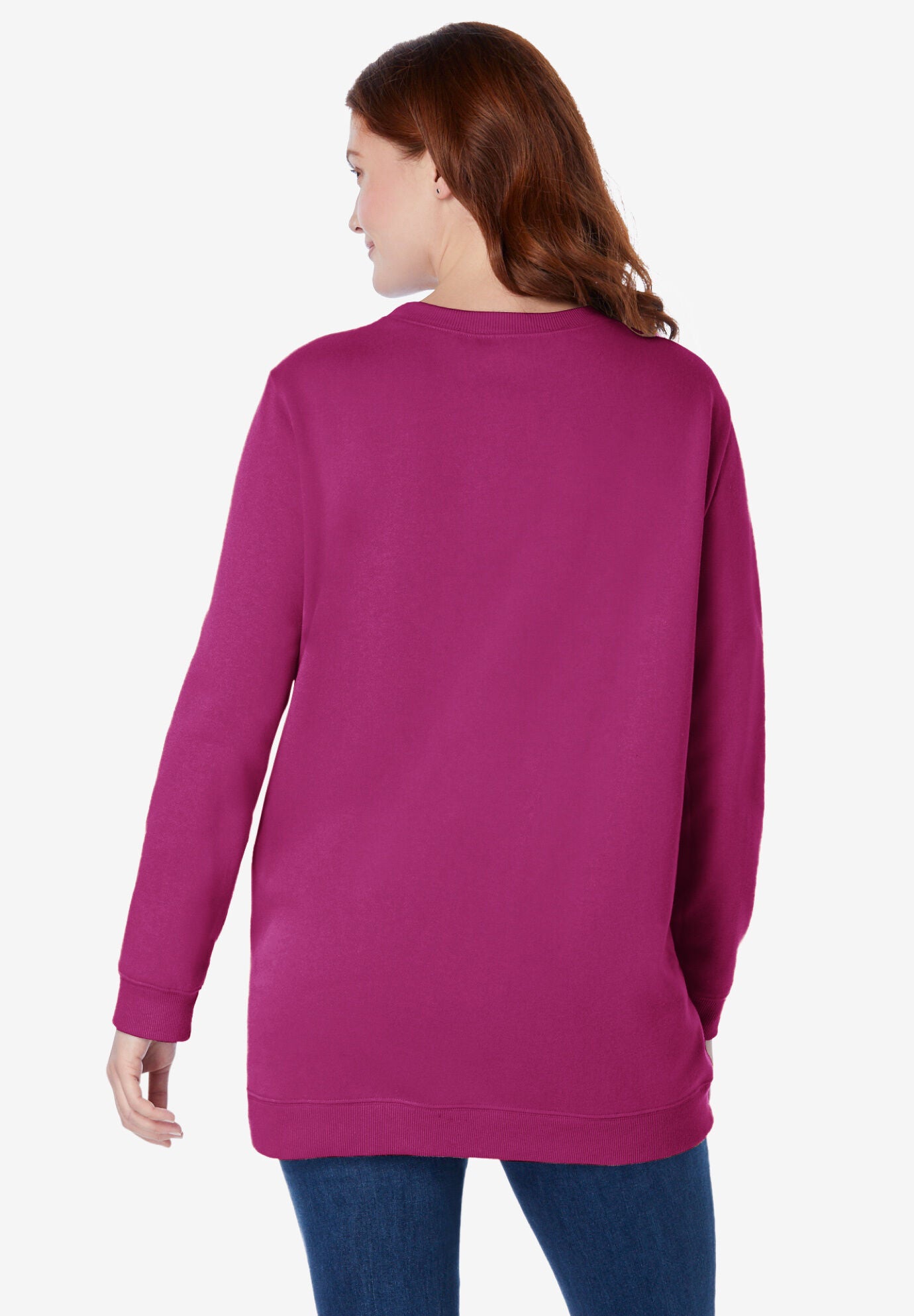 Woman within online fleece sweatshirt