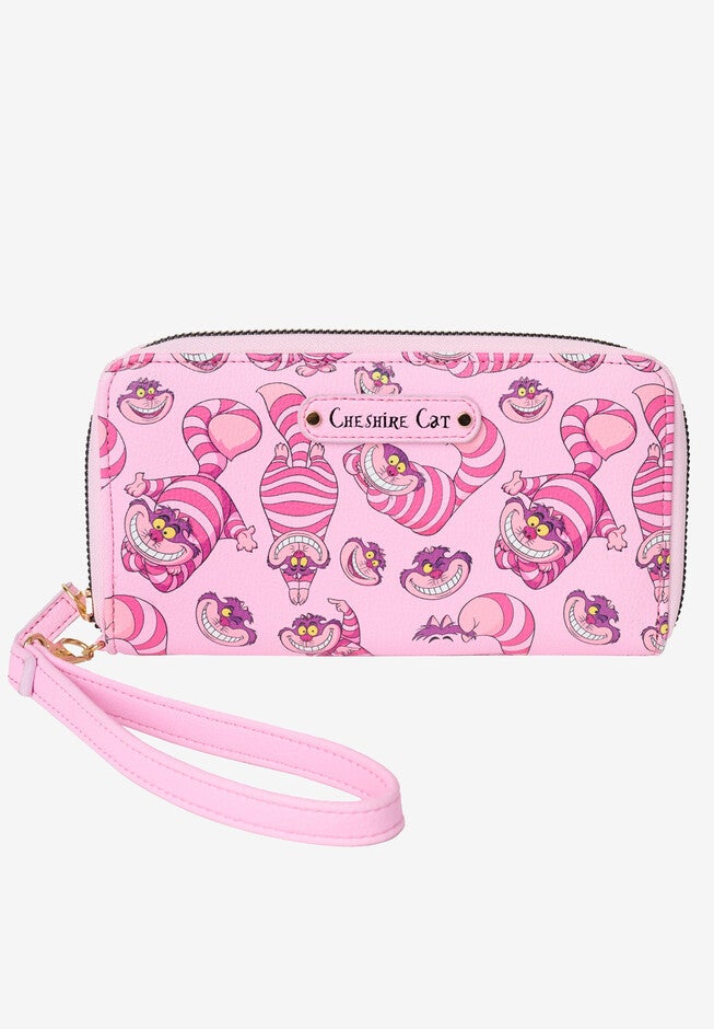 Disney Cheshire Cat All-Over Character Print Wallet Zip Around Wristlet, PINK, hi-res image number 0