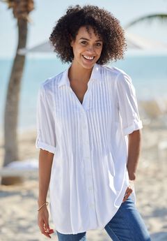 Rayon Pintucked Effortless Tunic Blouse