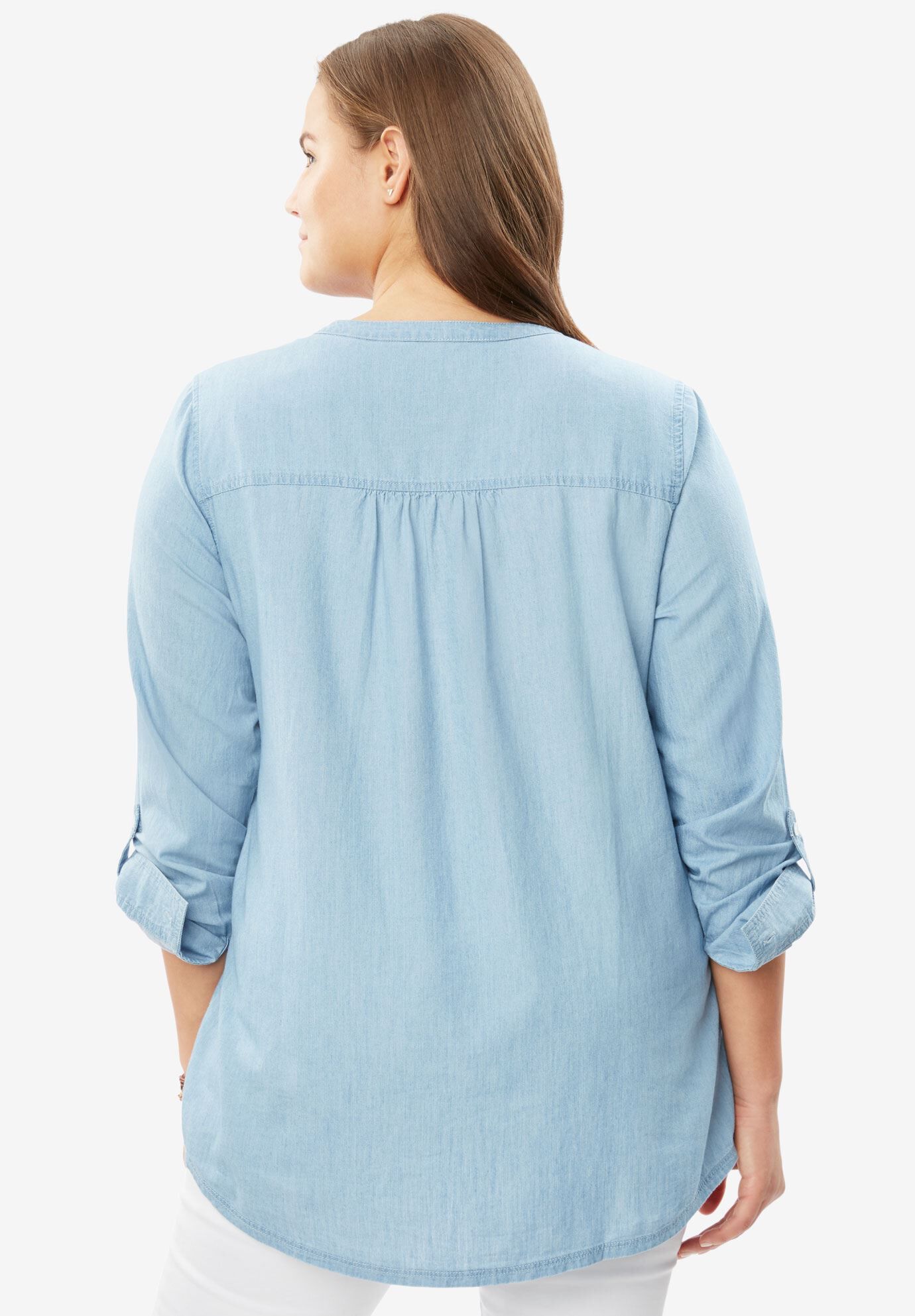 collarless denim shirt womens