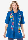 Embroidered Gauze Shirt, BRIGHT COBALT FLORAL EMBROIDERY, hi-res image number null