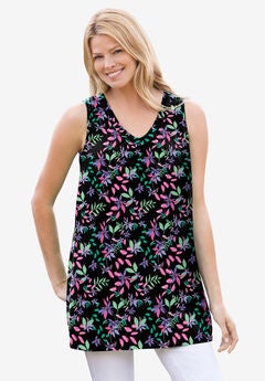 Perfect Printed Sleeveless Shirred V-Neck Tunic