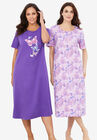 2-Pack Long Sleepshirts, PLUM BURST FLORAL BUTTERFLY, hi-res image number null