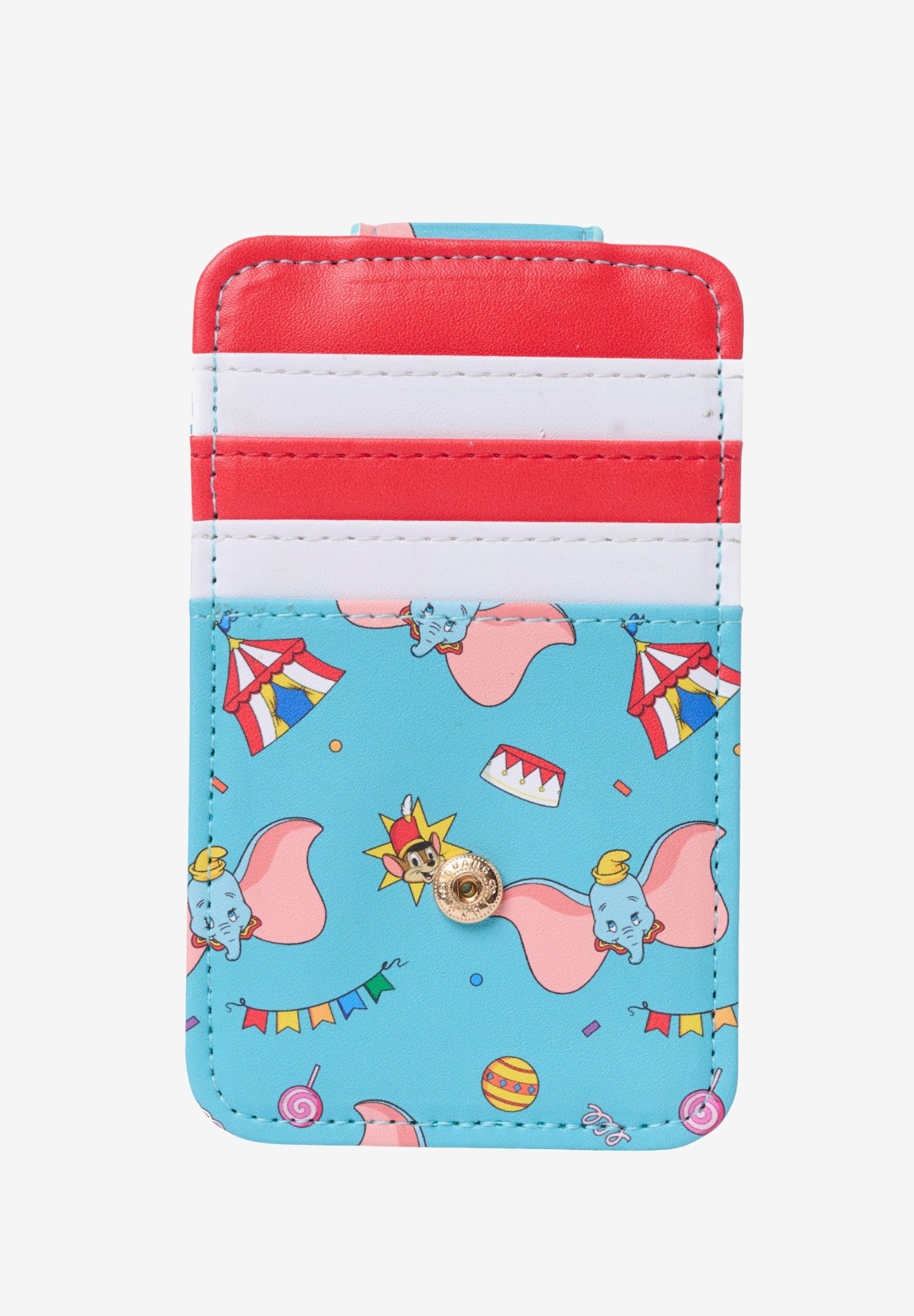 Disney Dumbo Snap Card Holder Wallet Circus Striped Faux Leather Blue Red, BLUE, alternate image number 3