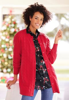 Cotton Cable Knit Cardigan Sweater