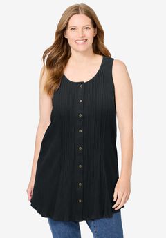 Sleeveless Pintuck Gauze Shirt