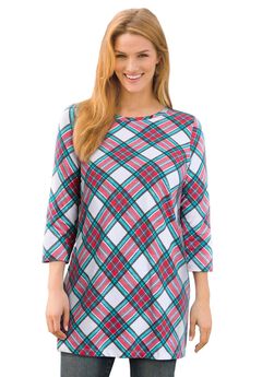 Perfect Printed Three-Quarter-Sleeve Scoopneck Tunic