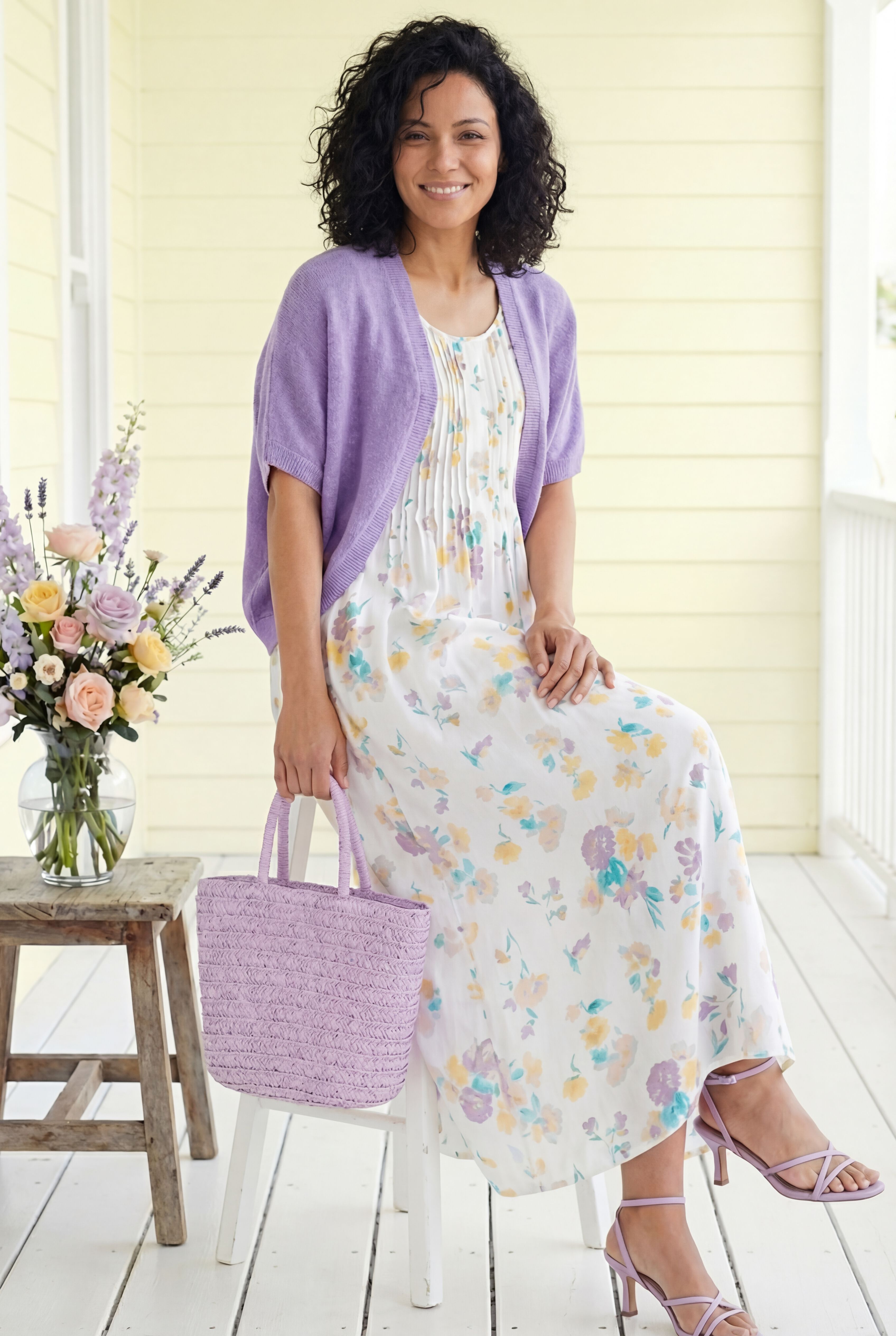 Pintucked Sleeveless Dress, WHITE DAY DREAM PETAL, alternate image number 4