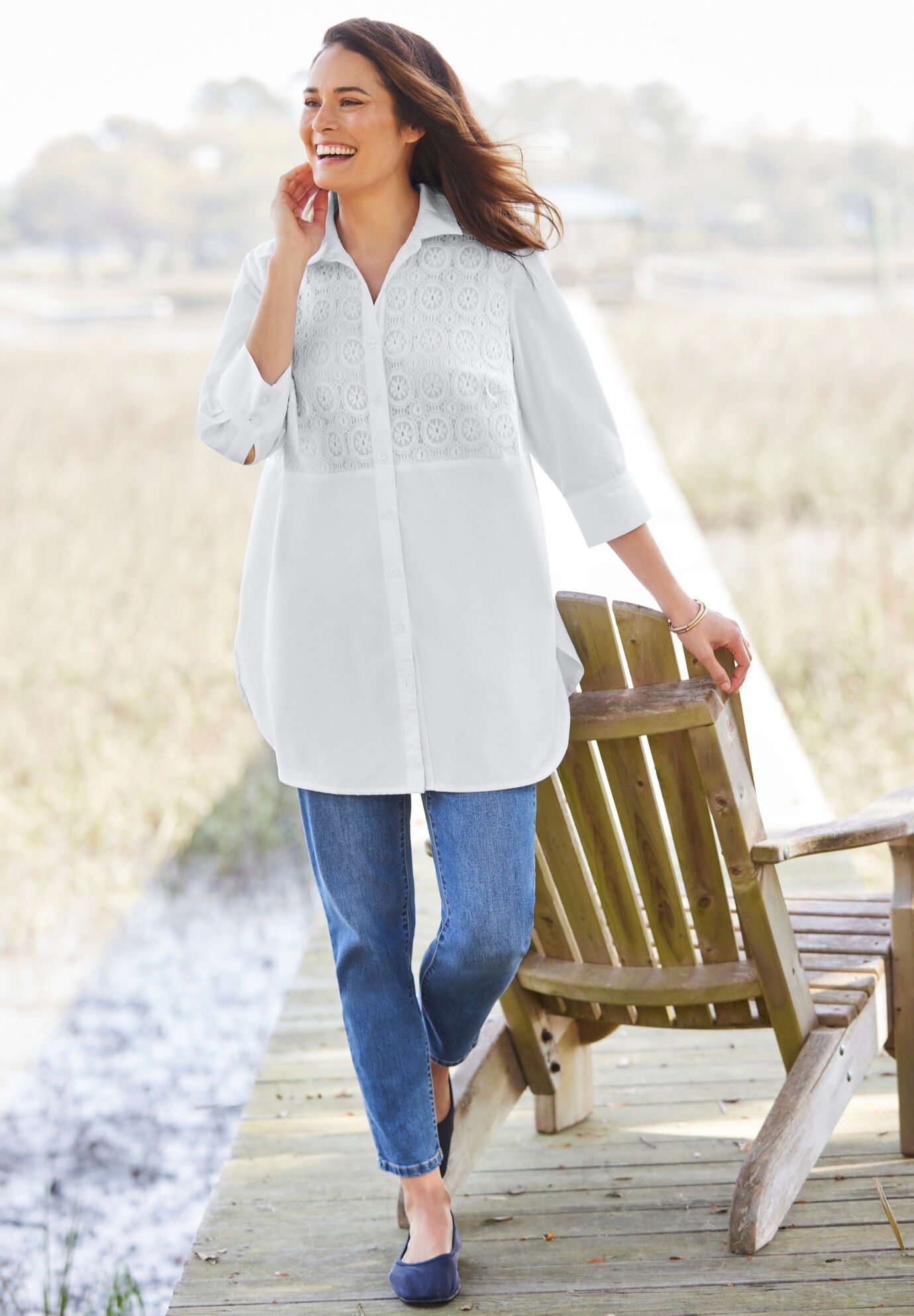 Longer-Length Crochet Front Tunic, , on-hover image number 1