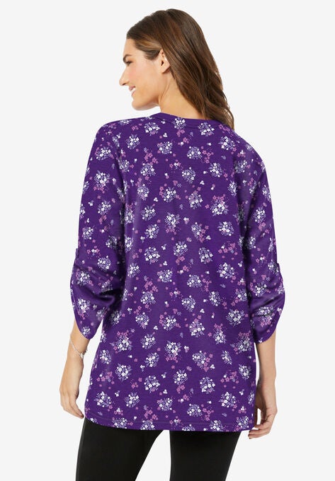 Box-Stitched Split Neck Tunic, , on-hover image number null