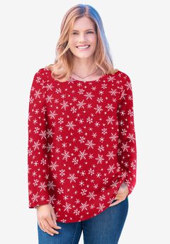 Perfect Printed Long-Sleeve Crewneck Tee