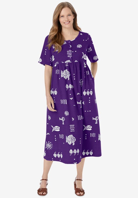 Stamped Empire Waist Dress, RADIANT PURPLE STAMPED PRINT, hi-res image number null