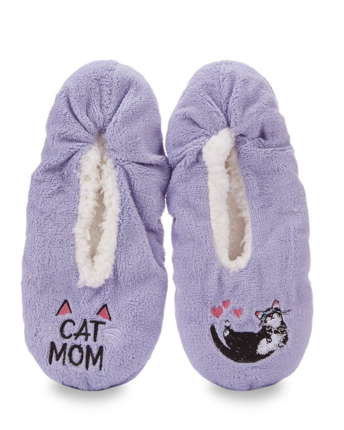 Women's Cat Mom Sherpa Lined Slippers, LAVENDER, alternate image number 1