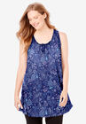 Perfect Printed Sleeveless Shirred U-Neck Tunic, EVENING BLUE PAISLEY, hi-res image number null