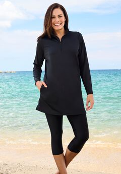 Chlorine Resistant Long-Sleeve Mock Neck Swim Tee