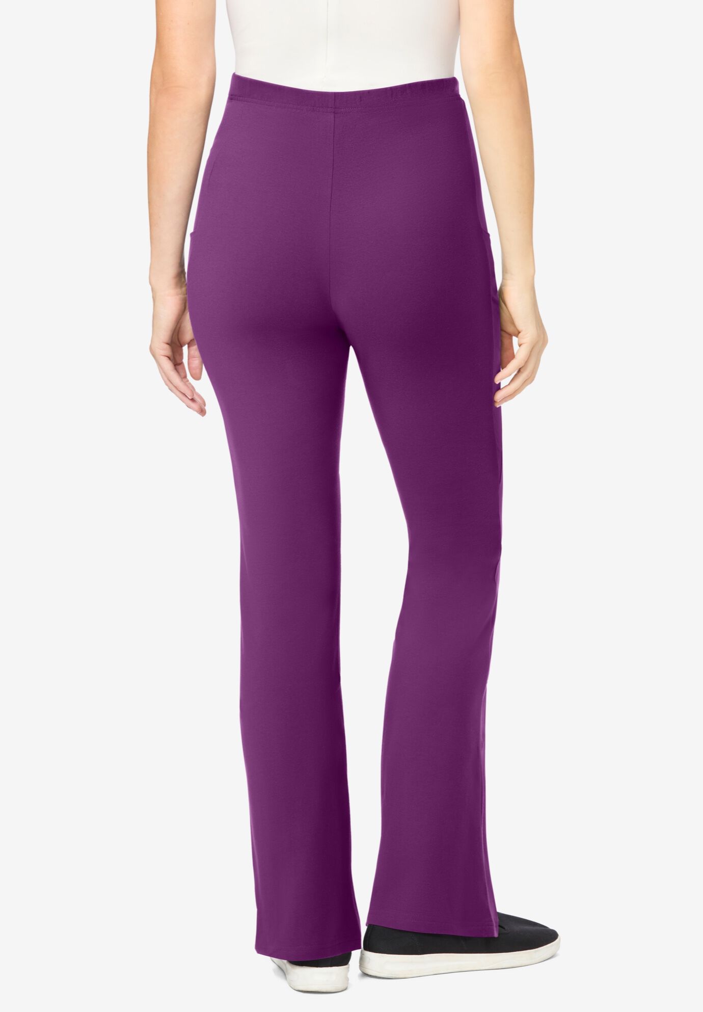 Stretch-Cotton Knit Pull-On Bootcut Pocket Leggings, PLUM PURPLE, on-hover image number 1