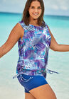 Swim Tank Coverup with Side Ties, BLUE ELECTRIC PALM, hi-res image number 0