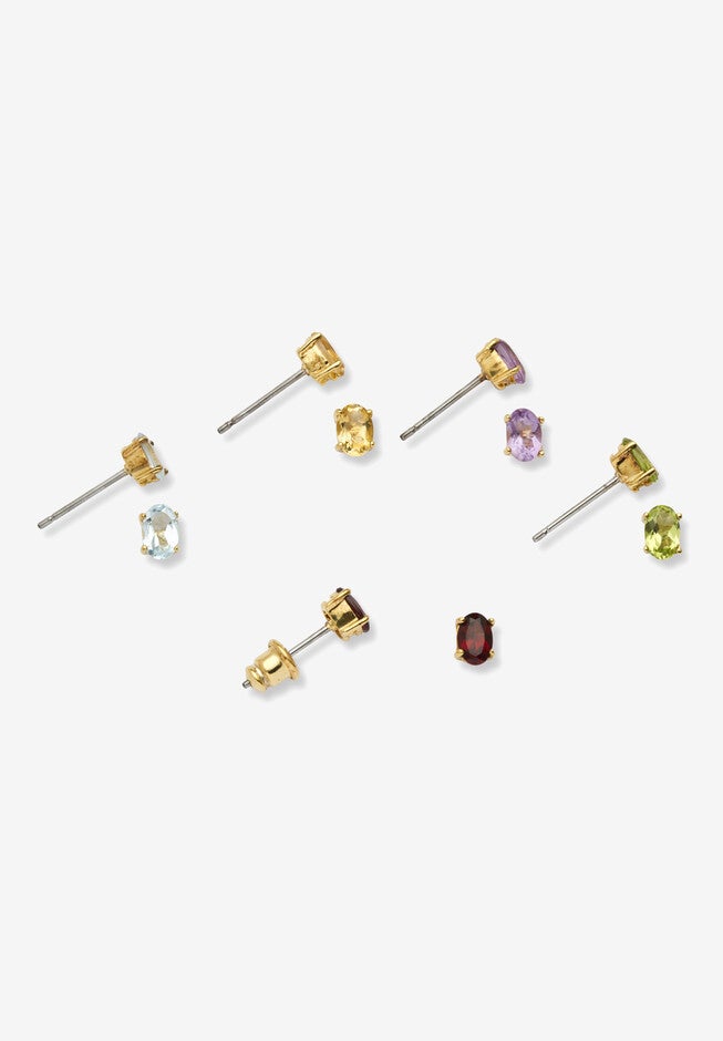 Gold Over Sterling Silver Stud Earrings (6X4Mm) Oval Genuine Gemstones, , on-hover image number 1
