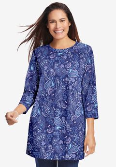 Perfect Printed Three-Quarter Sleeve Crewneck Tunic