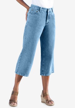 Perfect 5-Pocket Back-Elastic Denim Capri