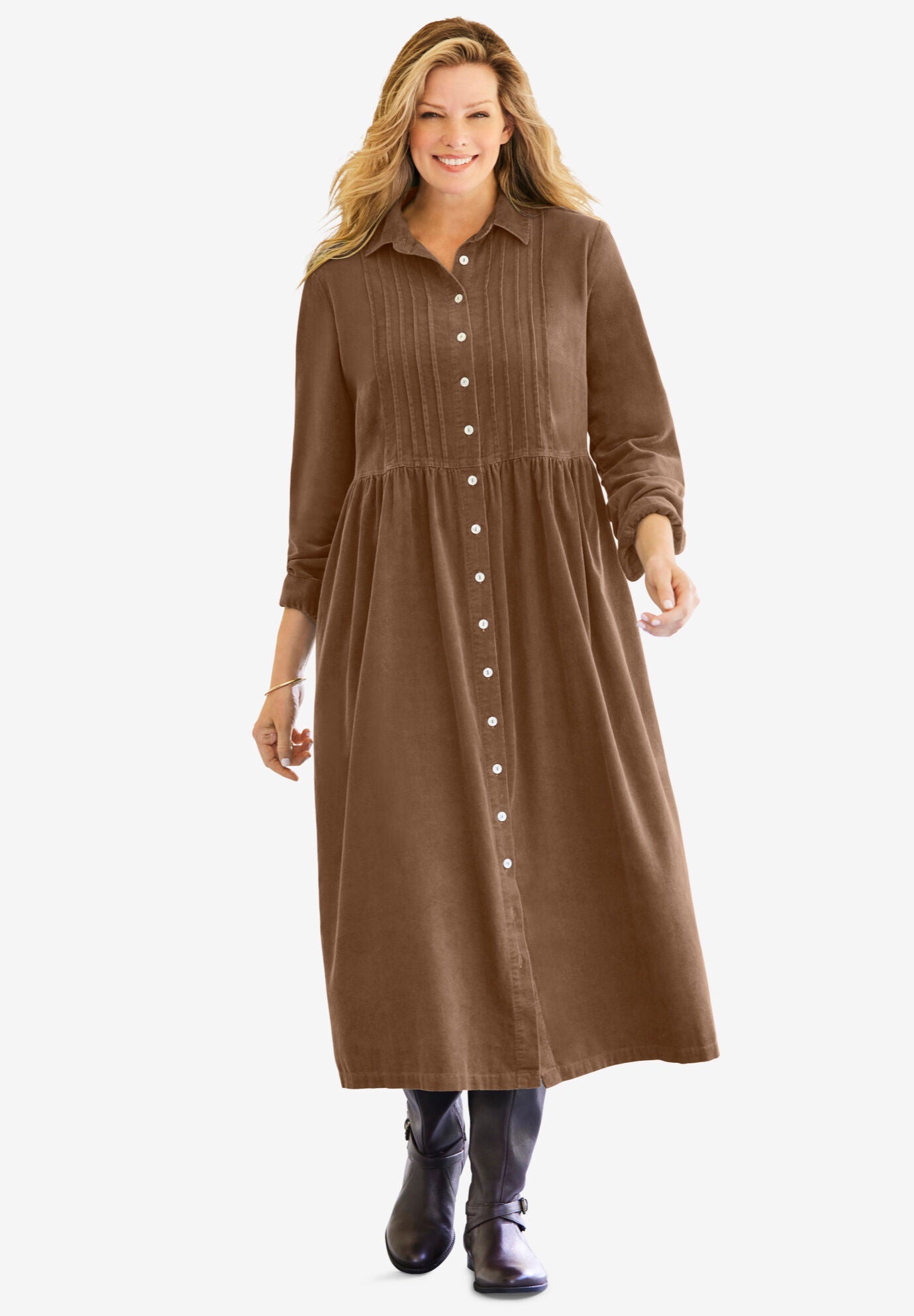 Woman Within Women s Plus Size Button Front Corduroy Dress 24 W Toffee