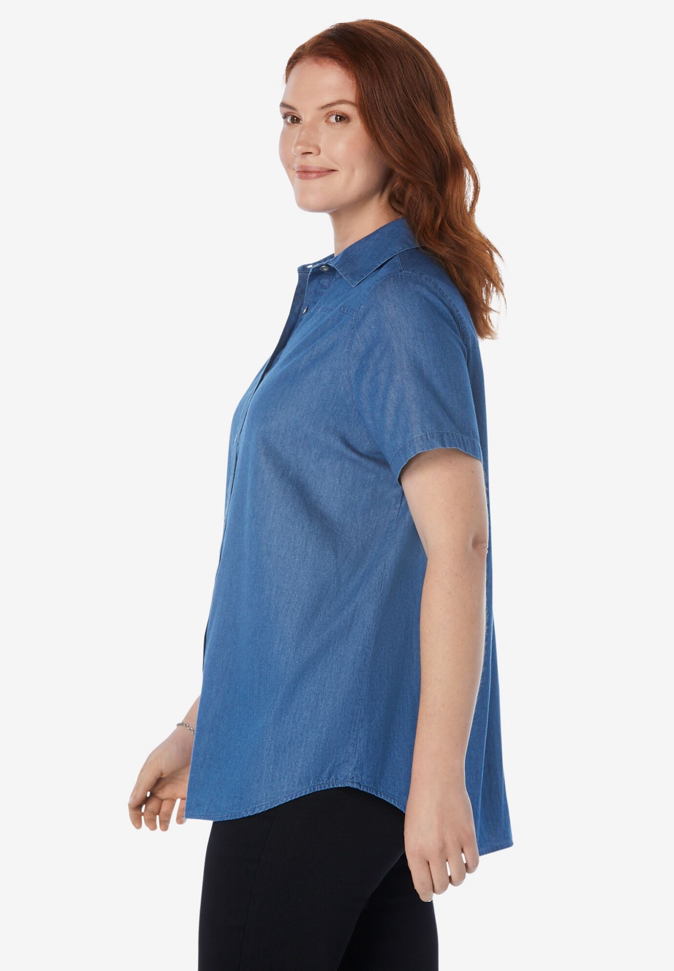 Short-Sleeve Denim Shirt, , alternate image number 2