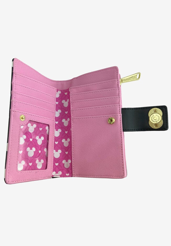Loungefly X Disney Minnie Mouse Snap Flap Wallet Black Pink Polka Dots, , alternate image number 2