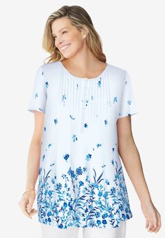 Short-Sleeve Pintucked Henley Tunic