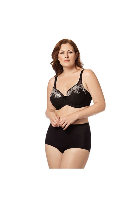 Embroidered Underwire Bra , BLACK AND SILVER, hi-res image number null