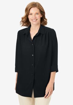 Three-Quarter Sleeve Peachskin Button Front Shirt