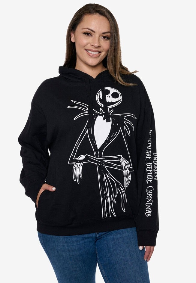 Womens Nightmare Before Christmas Jack Skellington Hoodie Pullover Black, BLACK, hi-res image number 0