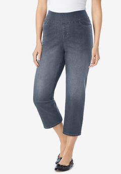 Pull-On Flex-Fit Elastic-Waist Stretch Denim Capri Jeans