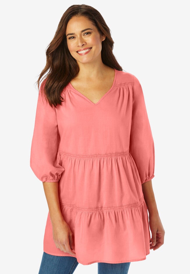 Crochet Tier Tunic, SWEET CORAL, hi-res image number null