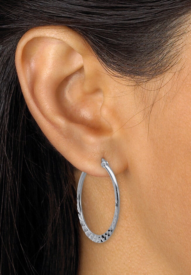 Sterling Silver Diamond Cut 3 Pair Hoop Earrings Set (33Mm), , alternate image number 2