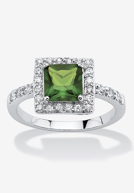 Simulated Birthstone and Crystal Halo Ring in Sterling Silver, AUGUST, hi-res image number null