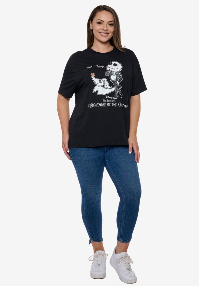 Women's Disney Nightmare Before Christmas Jack Skellington & Zero T-Shirt Black, BLACK, alternate image number 2