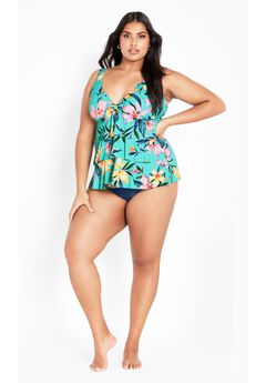 Ruffled Print Tankini Top