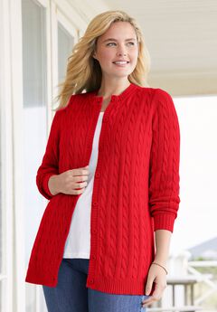 Cotton Cable Knit Cardigan Sweater