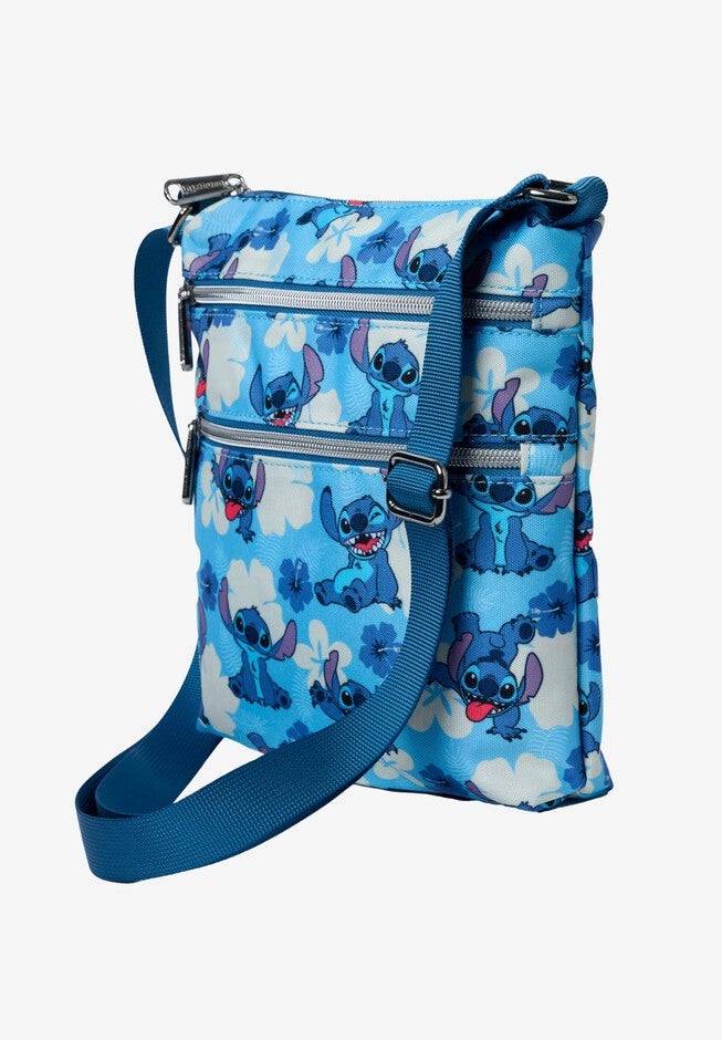 Loungefly x Disney Stitch Passport Crossbody Bag Blue All-Over Print, BLUE, alternate image number null