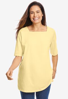 Perfect Elbow-Sleeve Square-Neck Tee