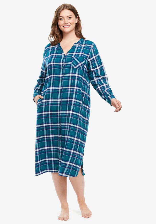 Flannel Sleepshirt, DEEP TEAL MULTI PLAID, hi-res image number 0