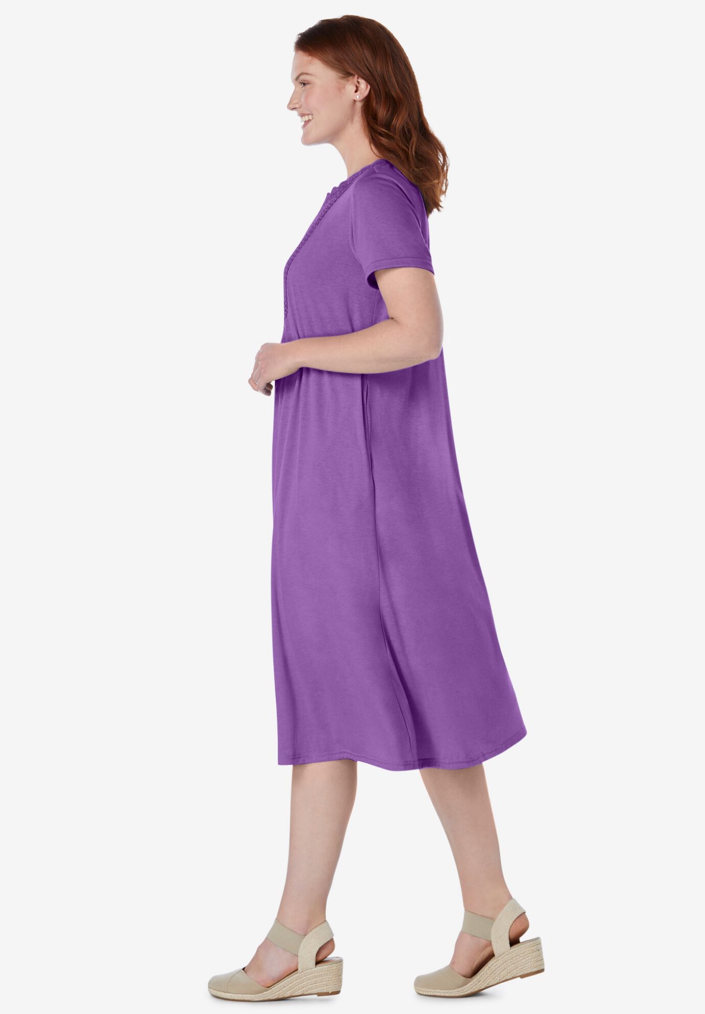 Embroidered Lace Bib Knit Dress, PRETTY VIOLET, alternate image number 2