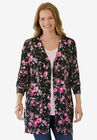 Longer-Length Cotton Cardigan, BLACK FLORAL, hi-res image number null