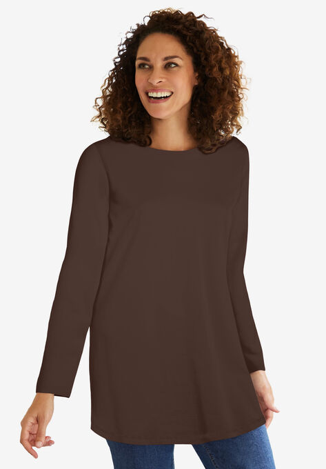 Long Sleeve Crewneck Perfect Tunic, CHOCOLATE, hi-res image number null