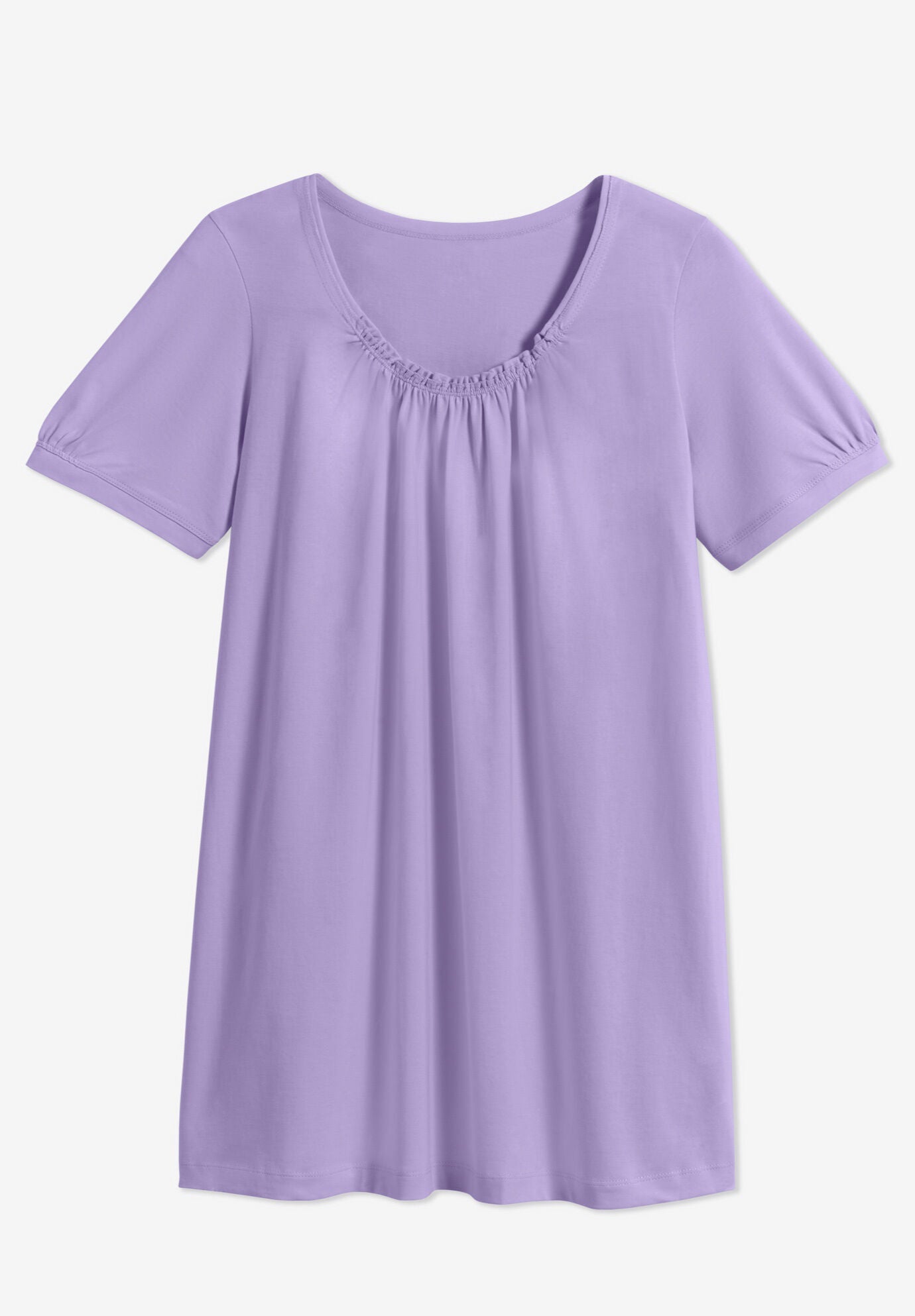 Shirred U-Neck Tunic - Short-Sleeve Perfect, Black | Woman Within