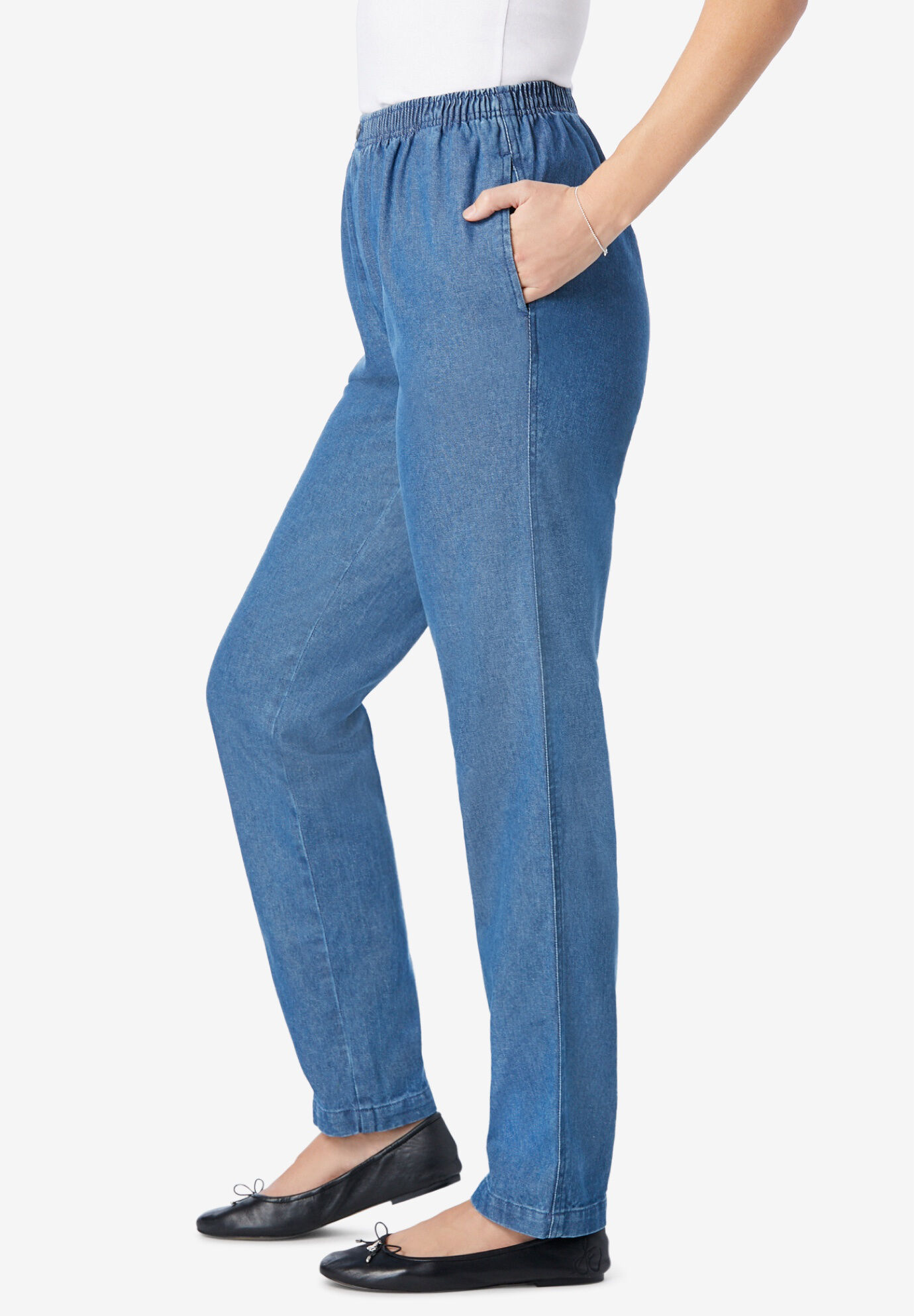 Womens Denim Pants Drawstring Elastic Waist Jeans Comfy Trousers Plus Size 6-20 