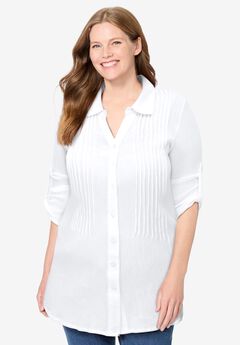 Pintucked Button Down Gauze Shirt