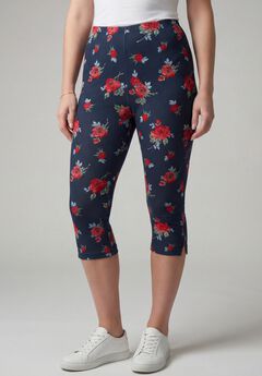 Stretch-Cotton Knit Pull-On Printed Capri Leggings