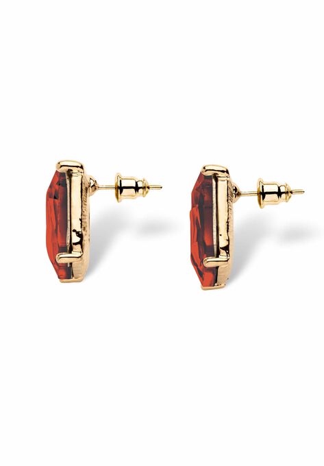 Gold Tone Necklace and Earring Set, Princess Cut Simulated Birthstones, , on-hover image number null