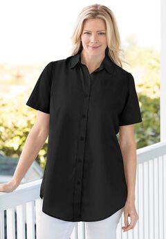 Perfect Short-Sleeve Collared Button Down Tunic